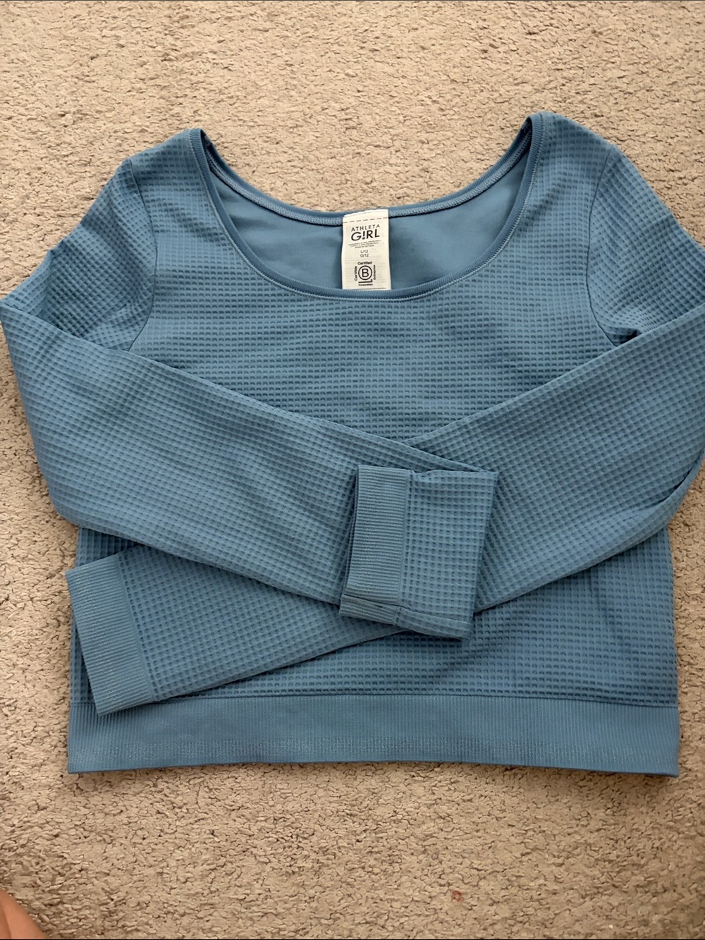 Athleta Women's Long-Sleeve Waffle Crew in Dusty Blue